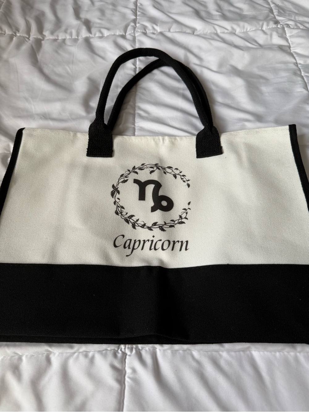 Capricorn Zodiac Canvas Tote Bag - Black & White